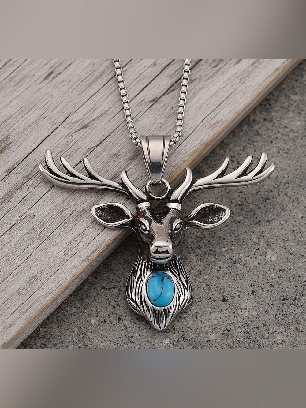 Unisex Silver Majestic Stagg Pendant with chain and Blue Howlite Stone